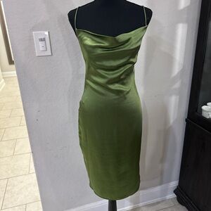Superdown Satin Midi Dress in Olive